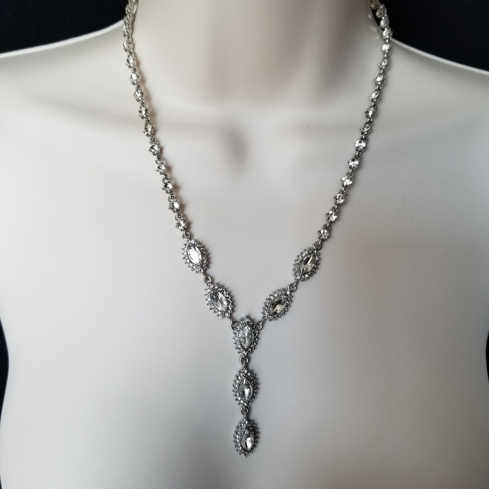 Silver ubic Zirconia Necklace Prom Wedding Party 18" Hypo Allergenic *